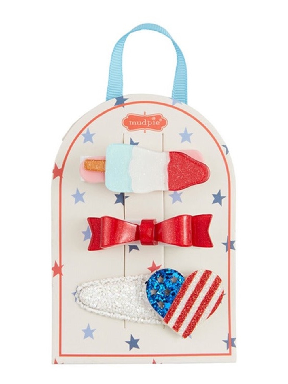 Mud Pie Sparkle Popsicle and Flag Bow Clip Set - Red, Blue, White